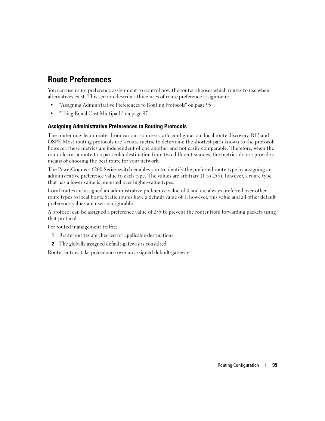 Dell 6200 SERIES manual Route Preferences, Assigning Administrative Preferences to Routing Protocols 