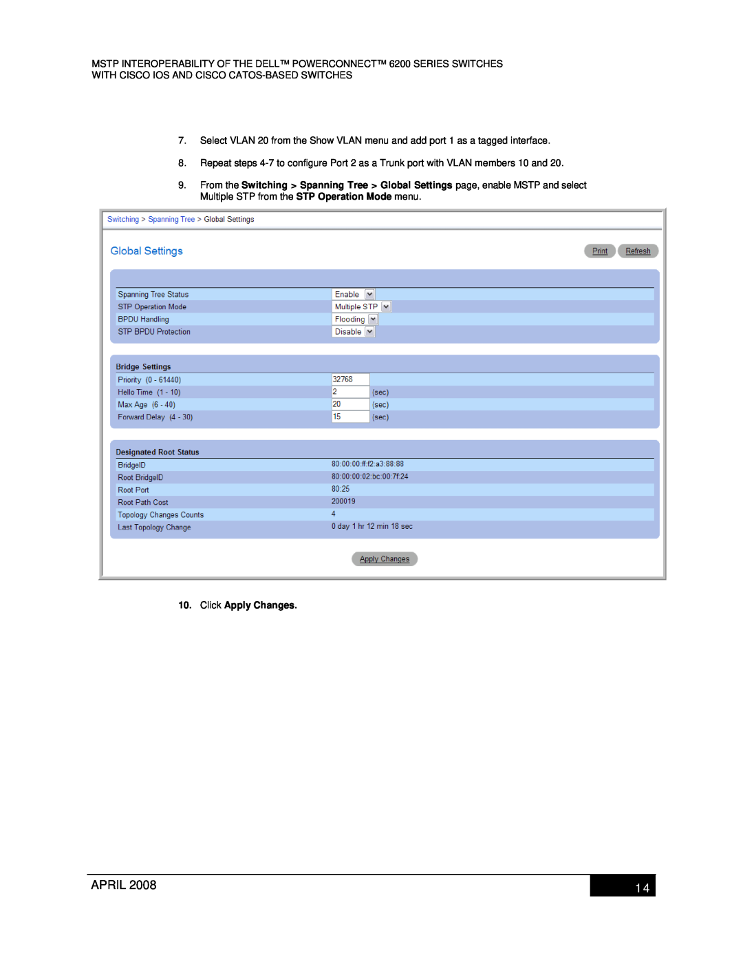 Dell 6200 manual Click Apply Changes, April 