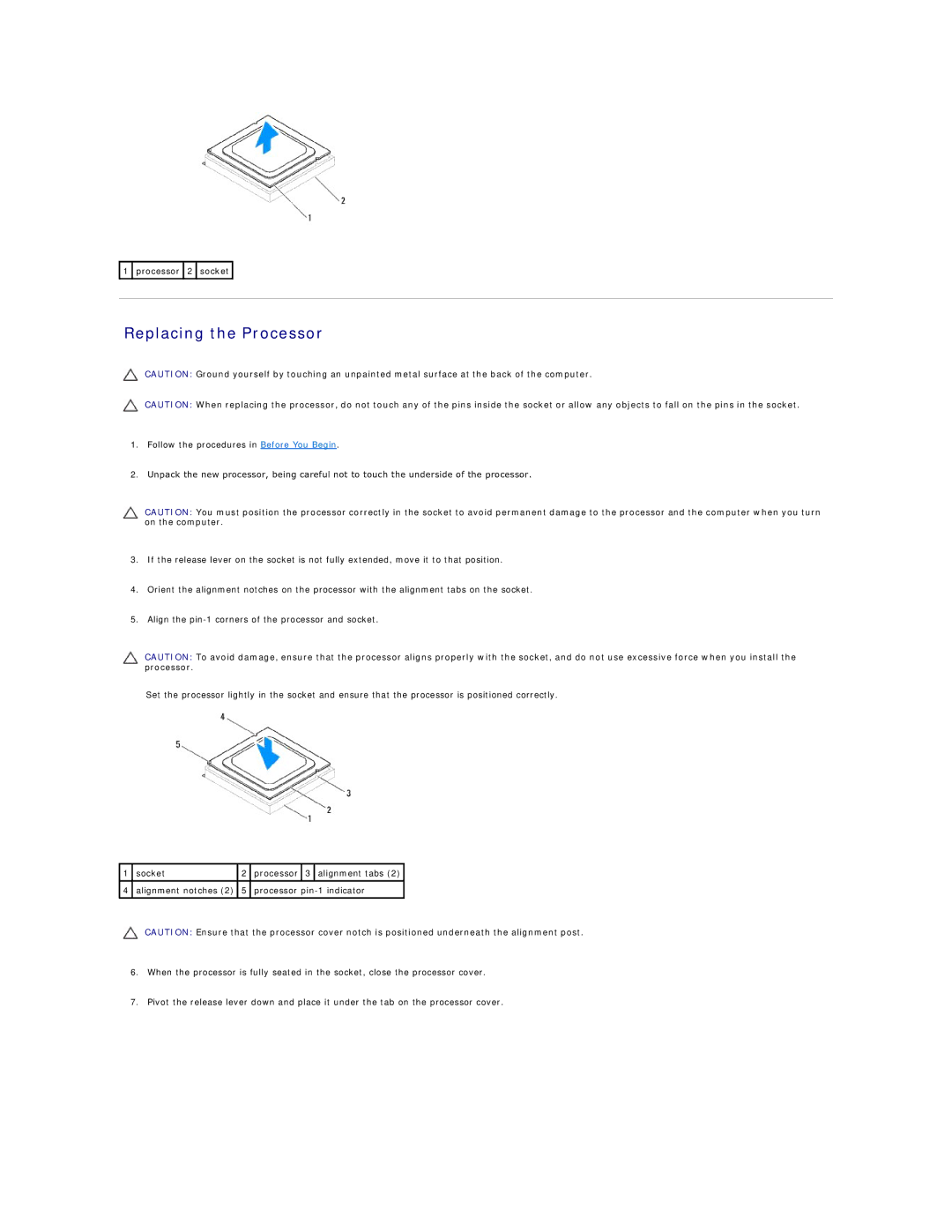 Dell 620s manual Replacing the Processor 