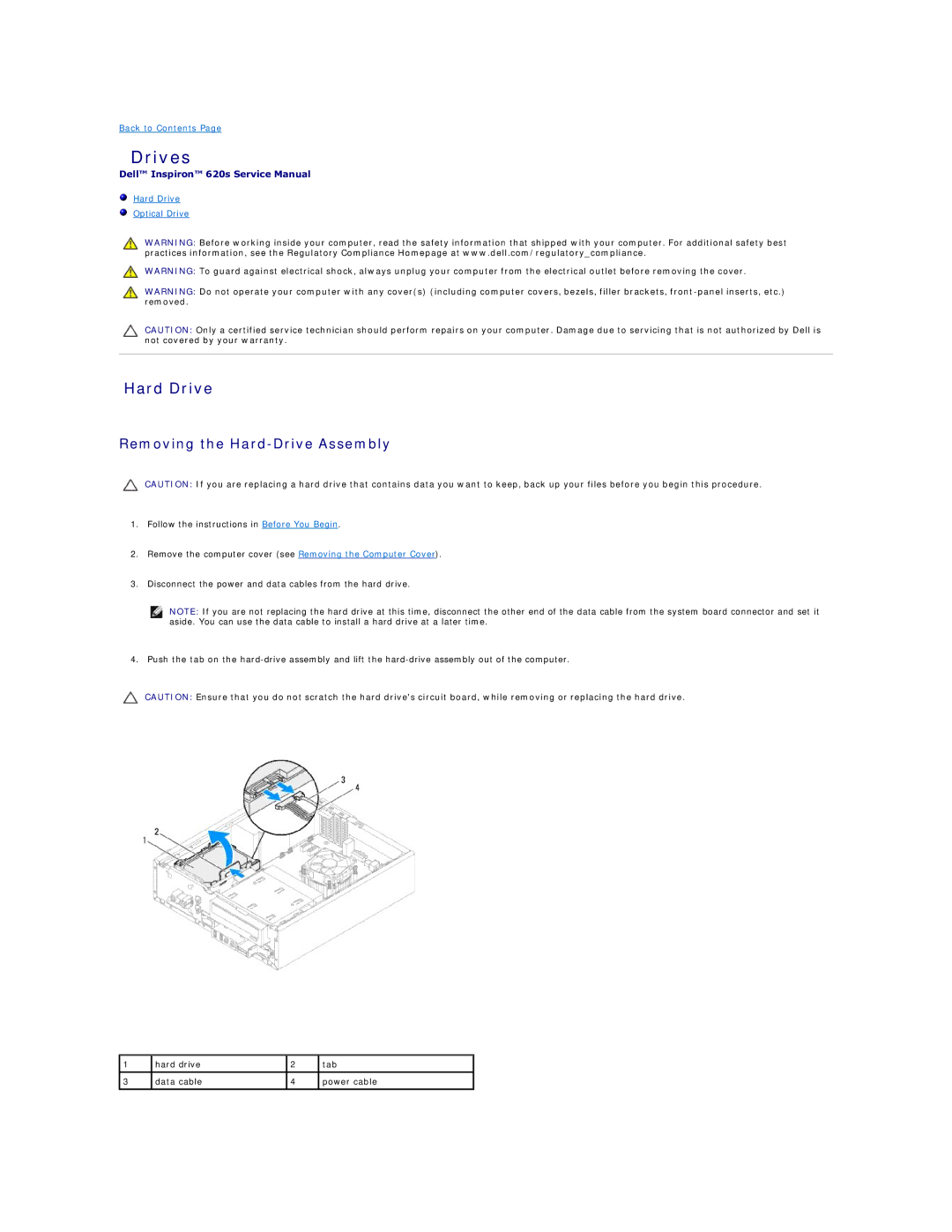 Dell 620s manual Drives, Hard Drive, Removing the Hard-Drive Assembly 