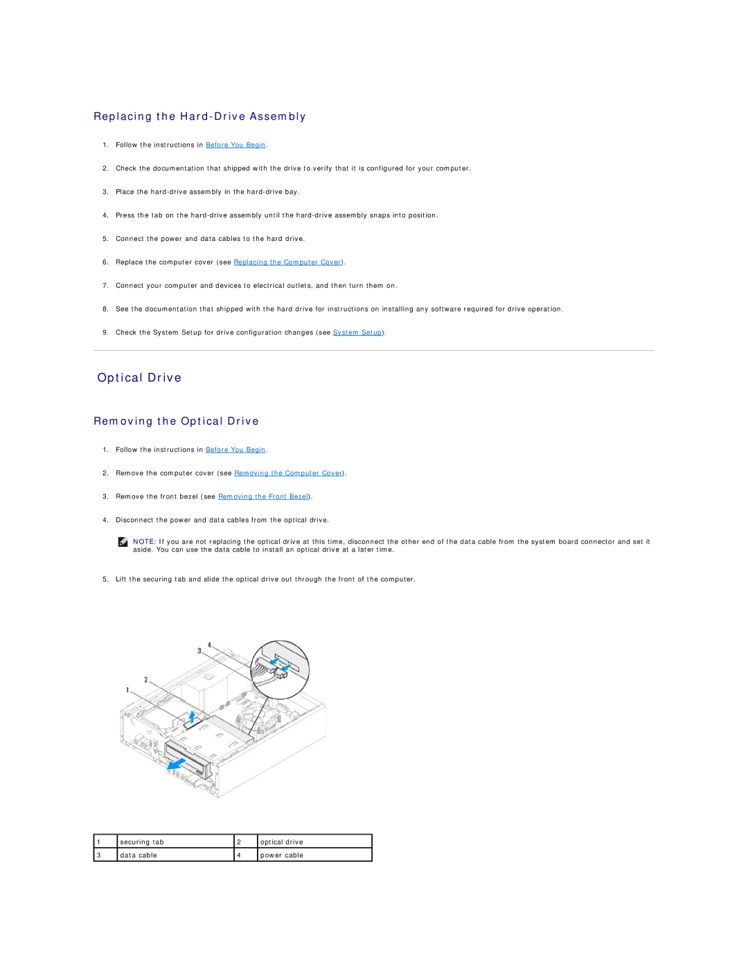 Dell 620s manual Replacing the Hard-Drive Assembly, Removing the Optical Drive 