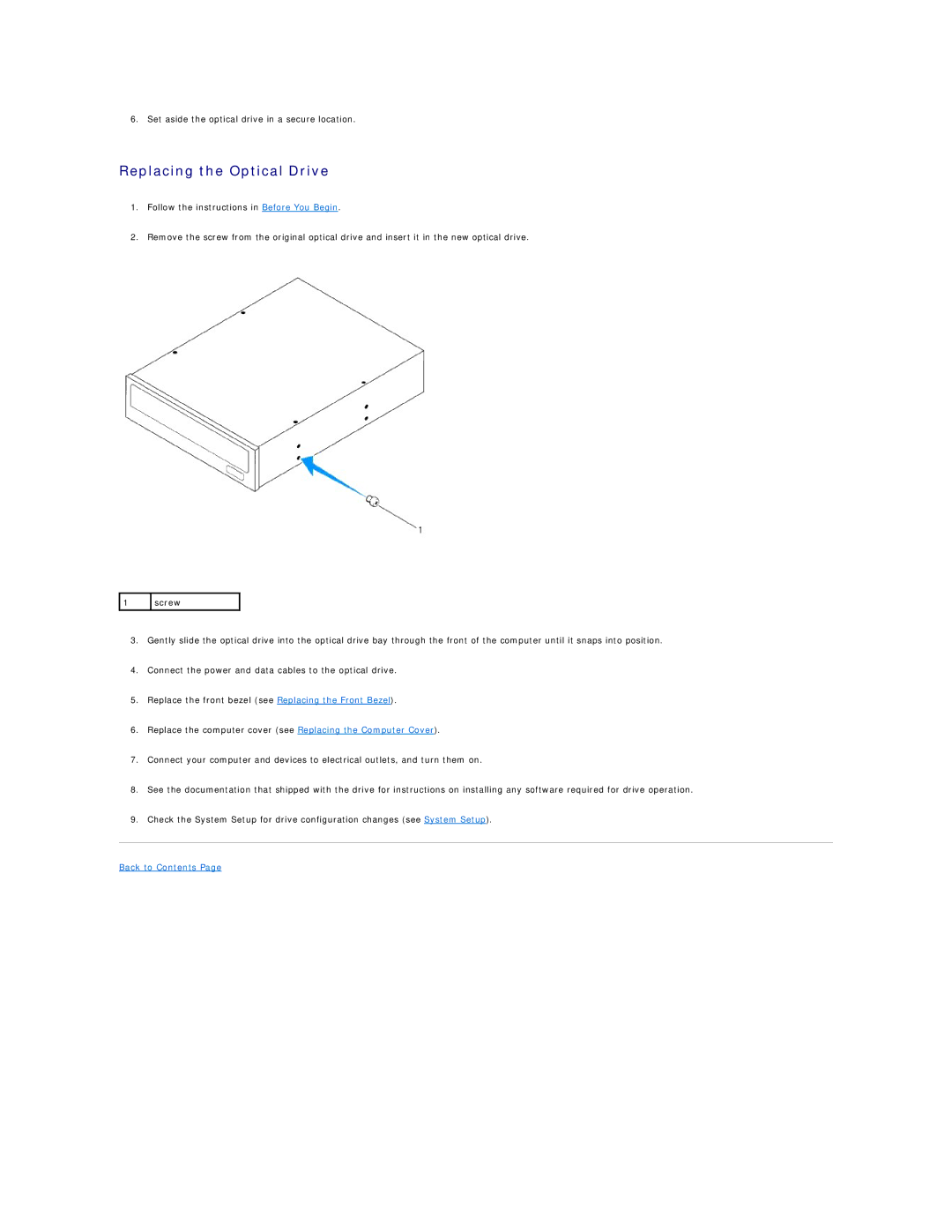 Dell 620s manual Replacing the Optical Drive 