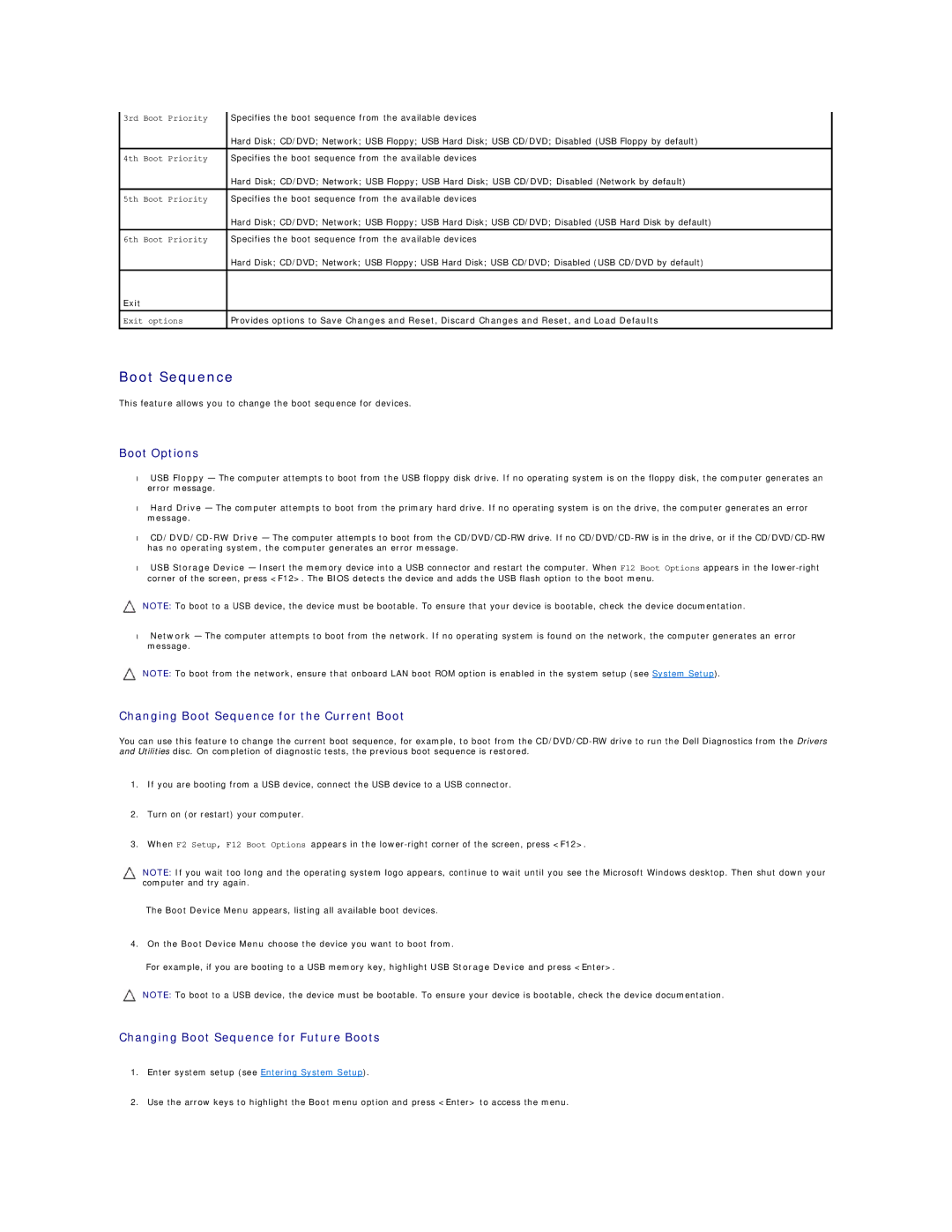 Dell 620s manual Boot Sequence, Boot Options 