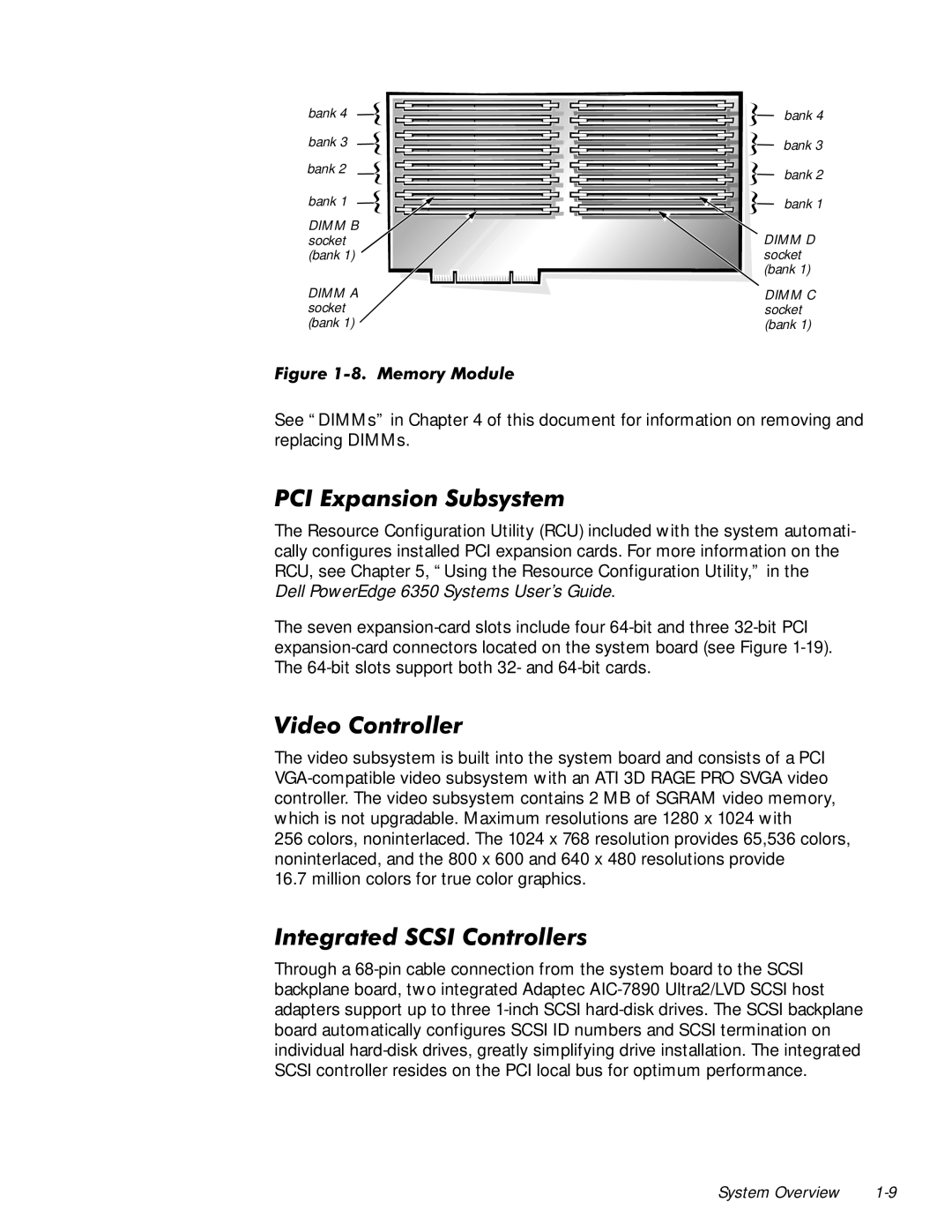 Dell 6350 manual SDQVLRQ6XEV\VWHP, 9LGHR&RQWUROOHU, QWHJUDWHG6&6,&RQWUROOHUV 