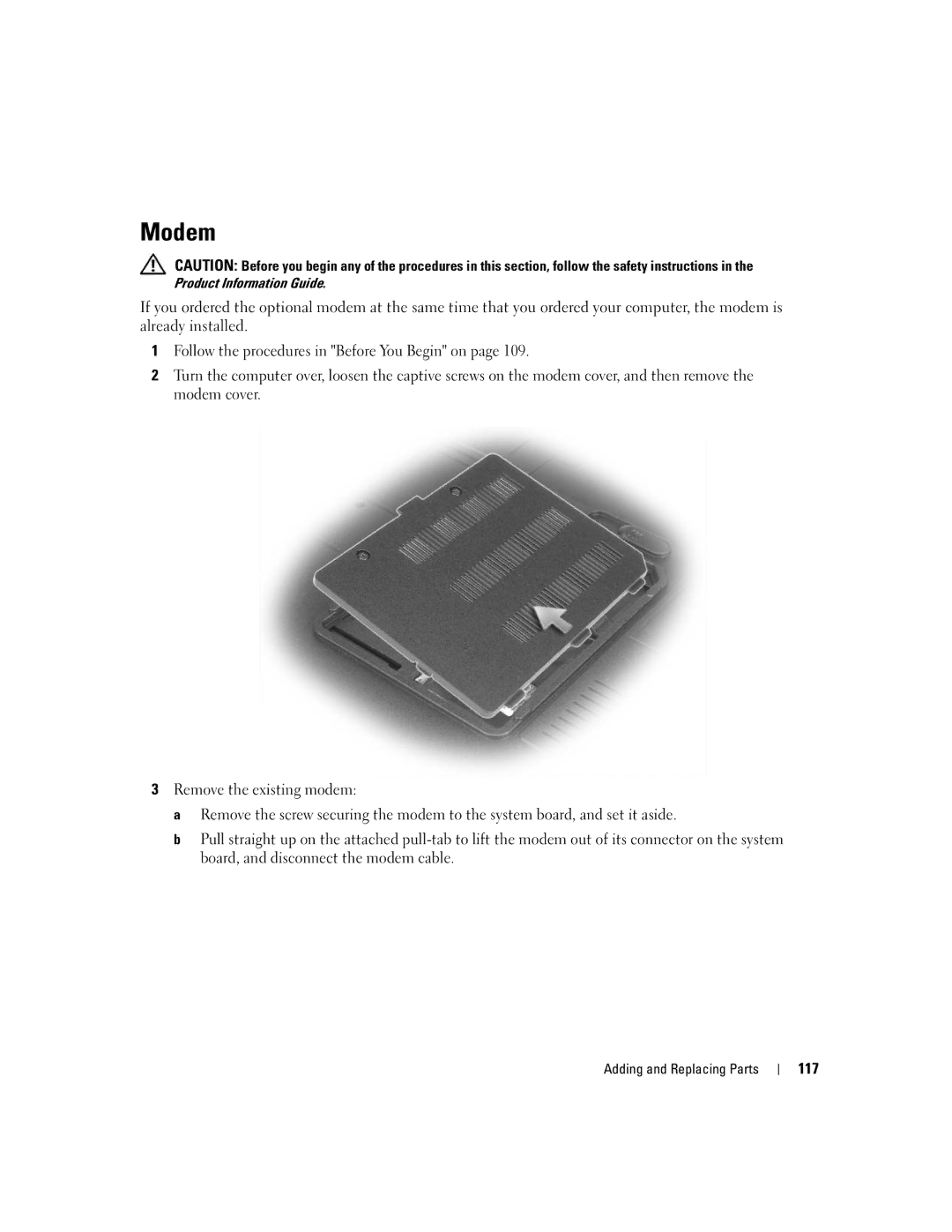 Dell E1505, 6400 owner manual Modem, 117 