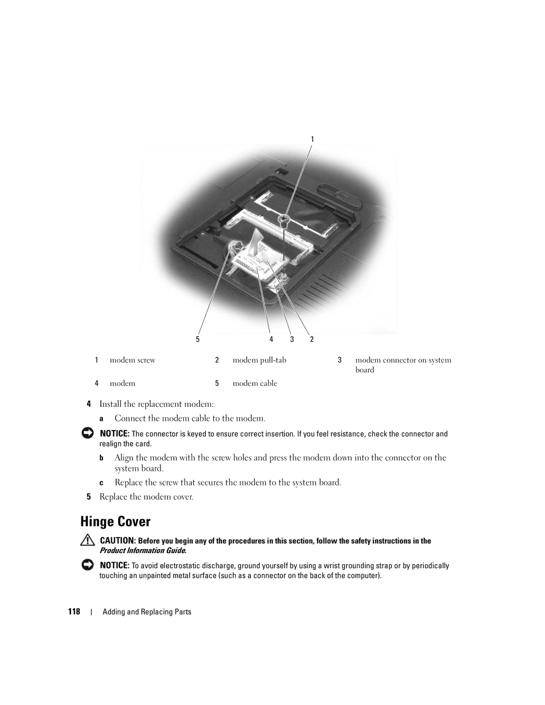 Dell 6400, E1505 owner manual Hinge Cover, 118 