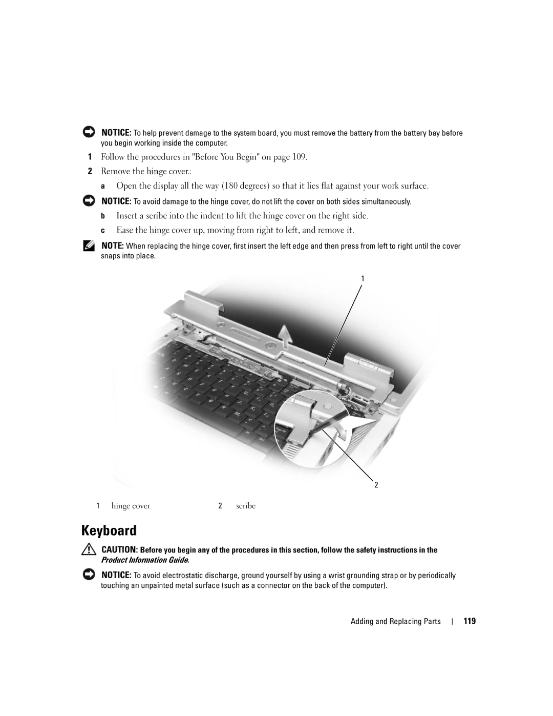 Dell E1505, 6400 owner manual Keyboard, 119 