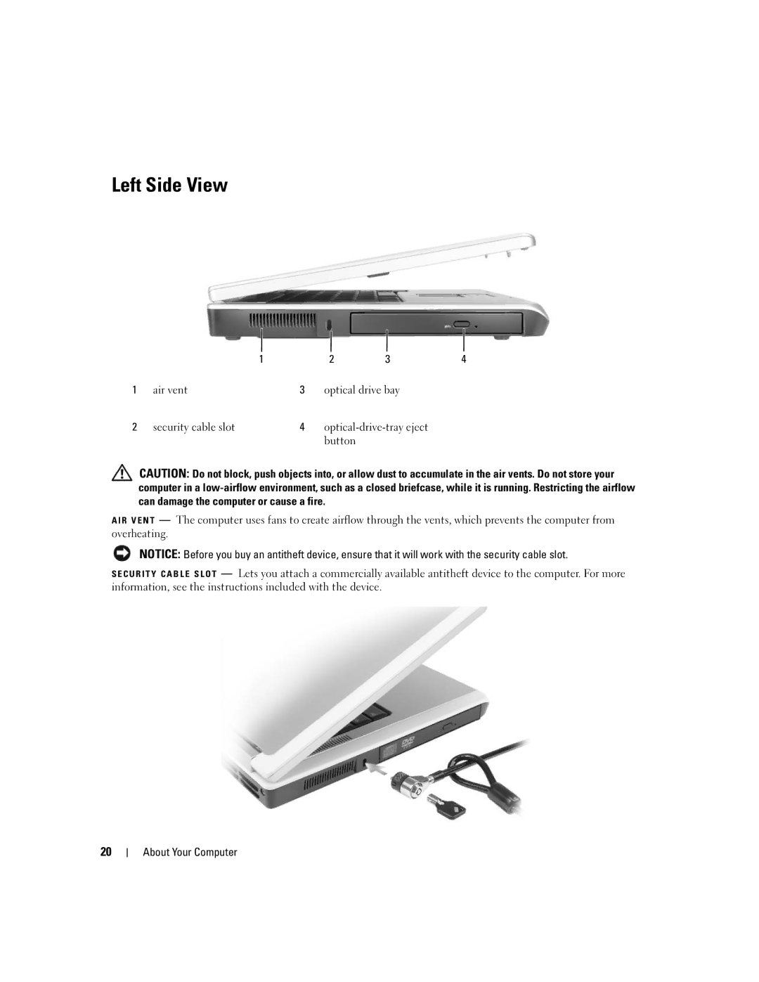 Dell 6400, E1505 owner manual Left Side View 