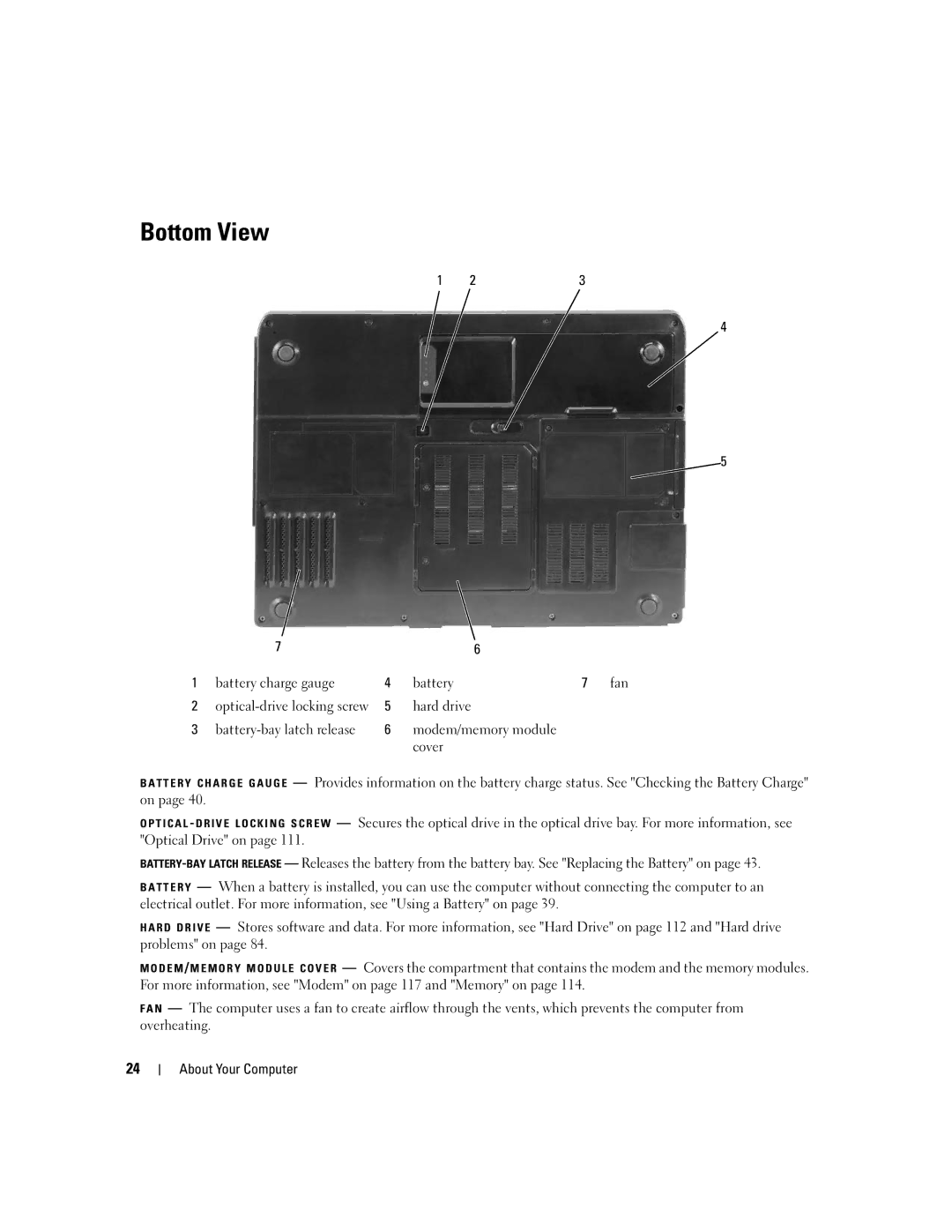 Dell 6400, E1505 owner manual Bottom View 