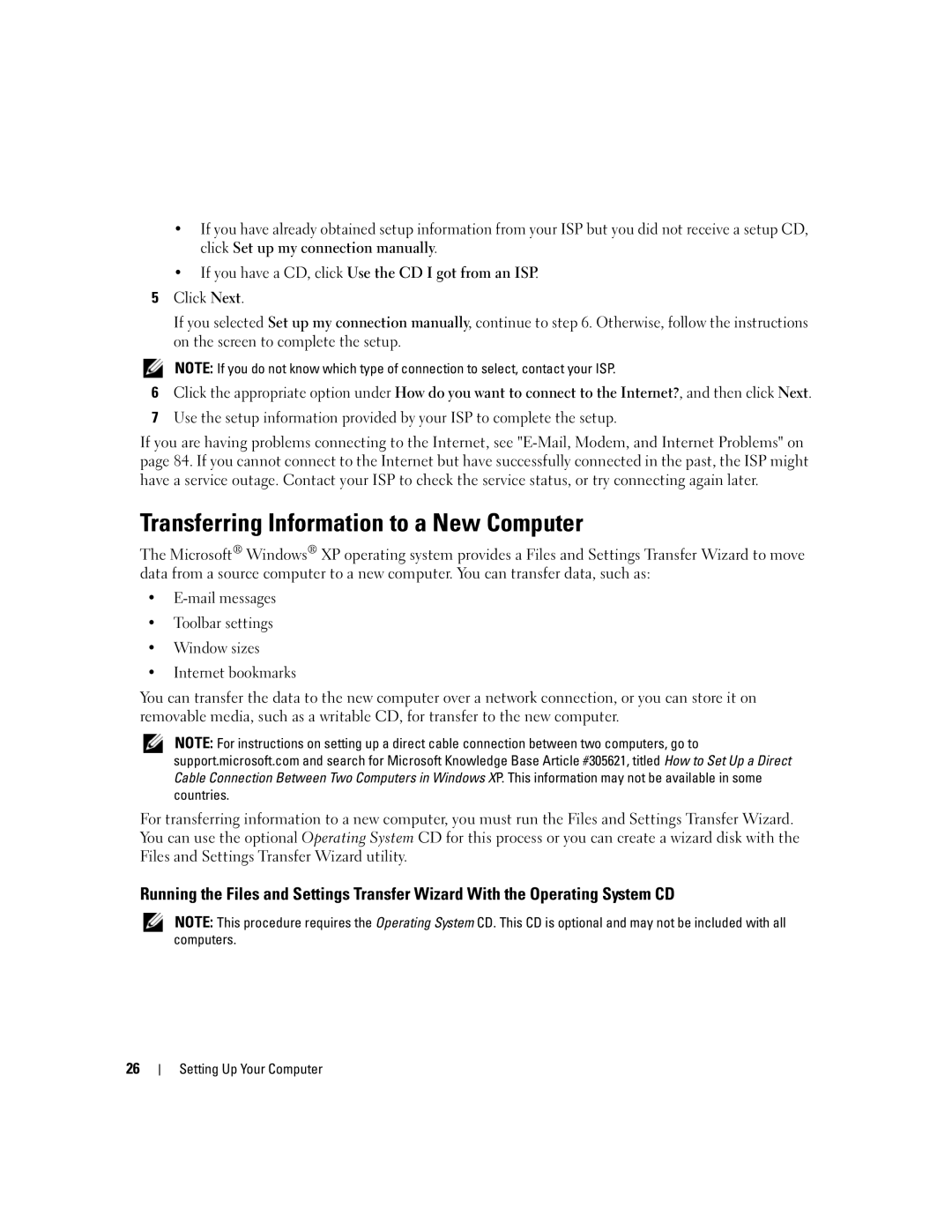 Dell 6400, E1505 owner manual Transferring Information to a New Computer 