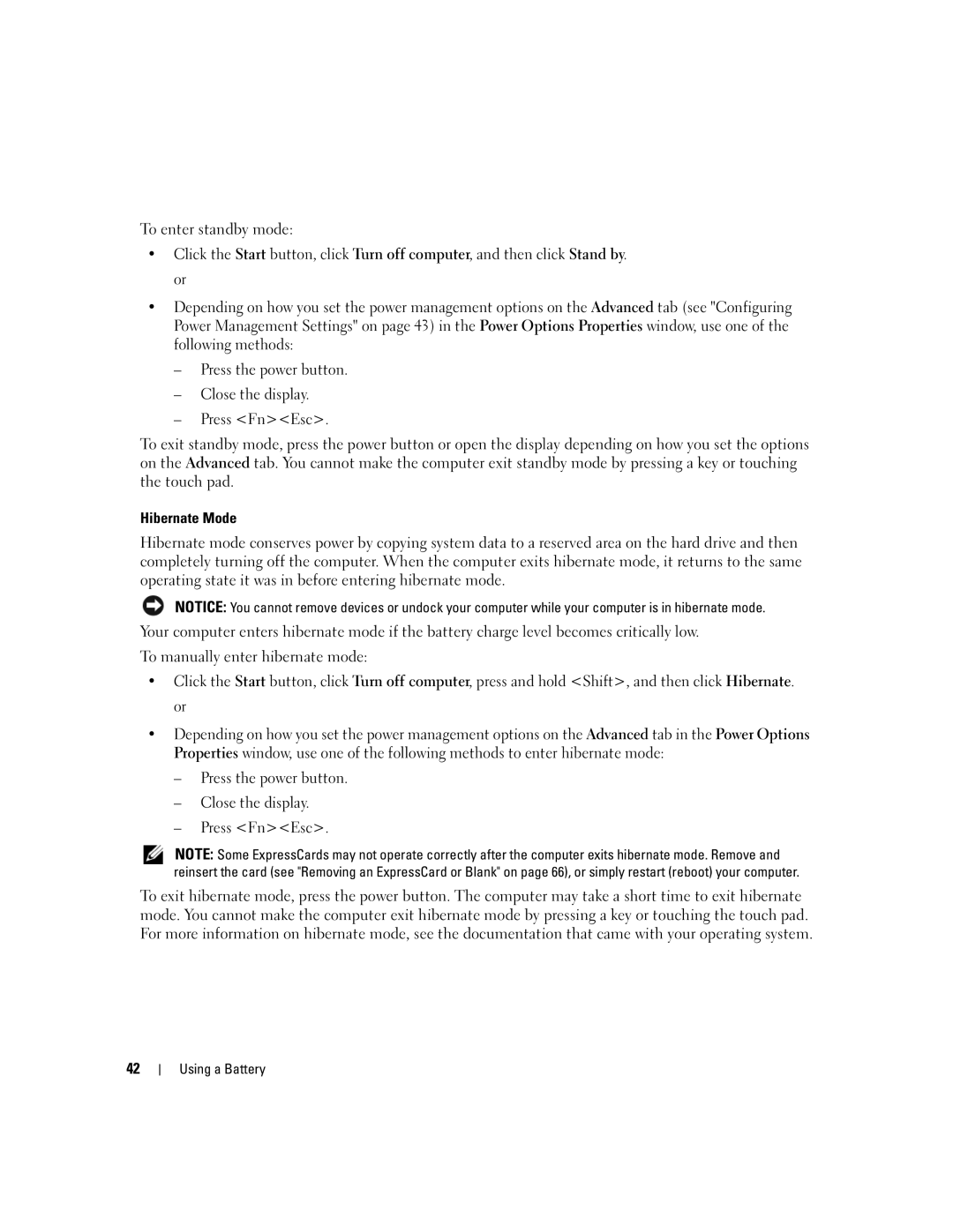 Dell 6400, E1505 owner manual Hibernate Mode 