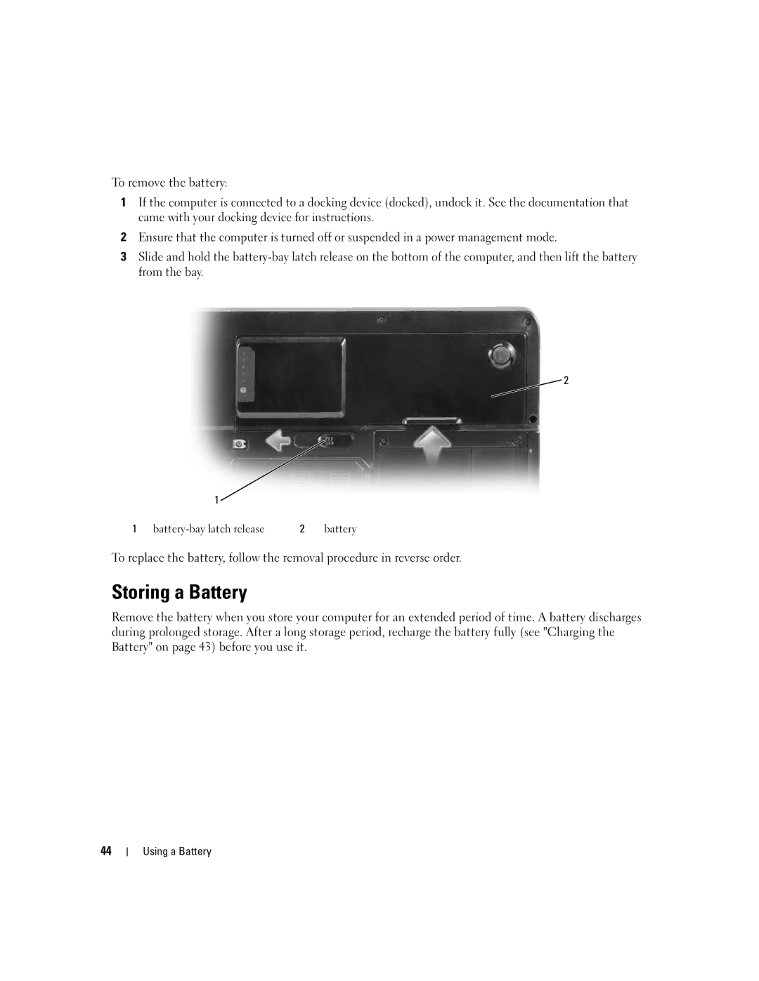 Dell 6400, E1505 owner manual Storing a Battery 