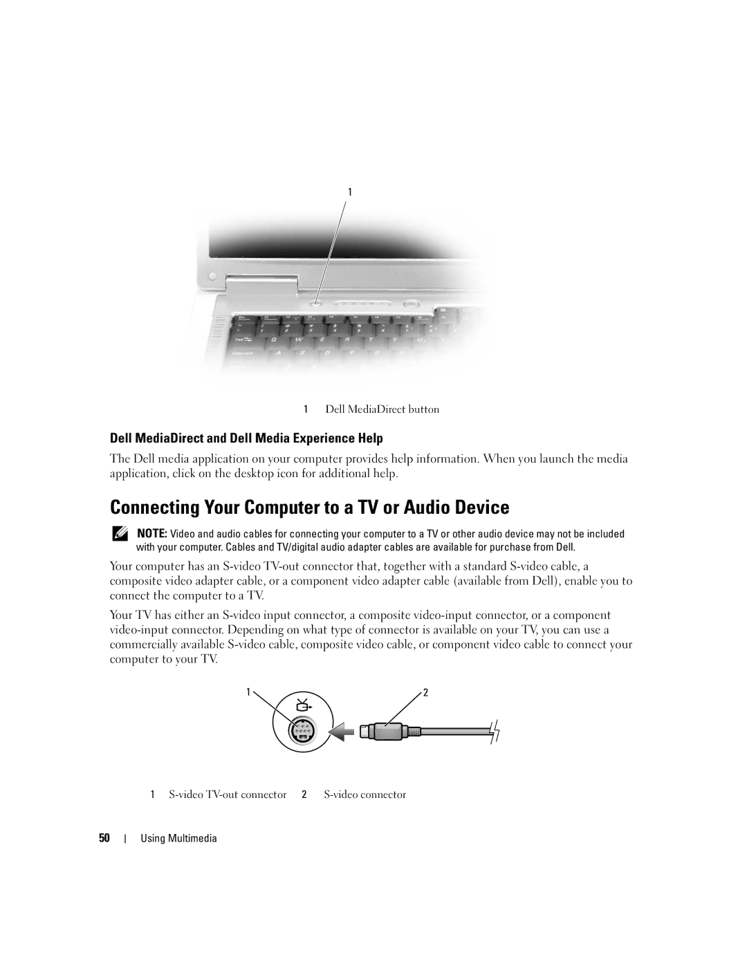 Dell 6400, E1505 Connecting Your Computer to a TV or Audio Device, Dell MediaDirect and Dell Media Experience Help 