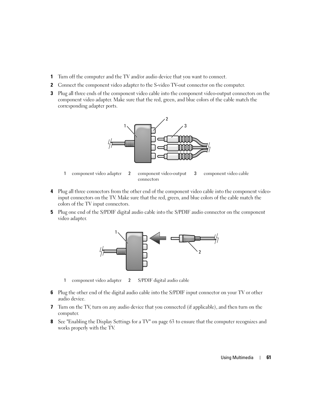 Dell E1505, 6400 owner manual Component video adapter 2 S/PDIF digital audio cable 