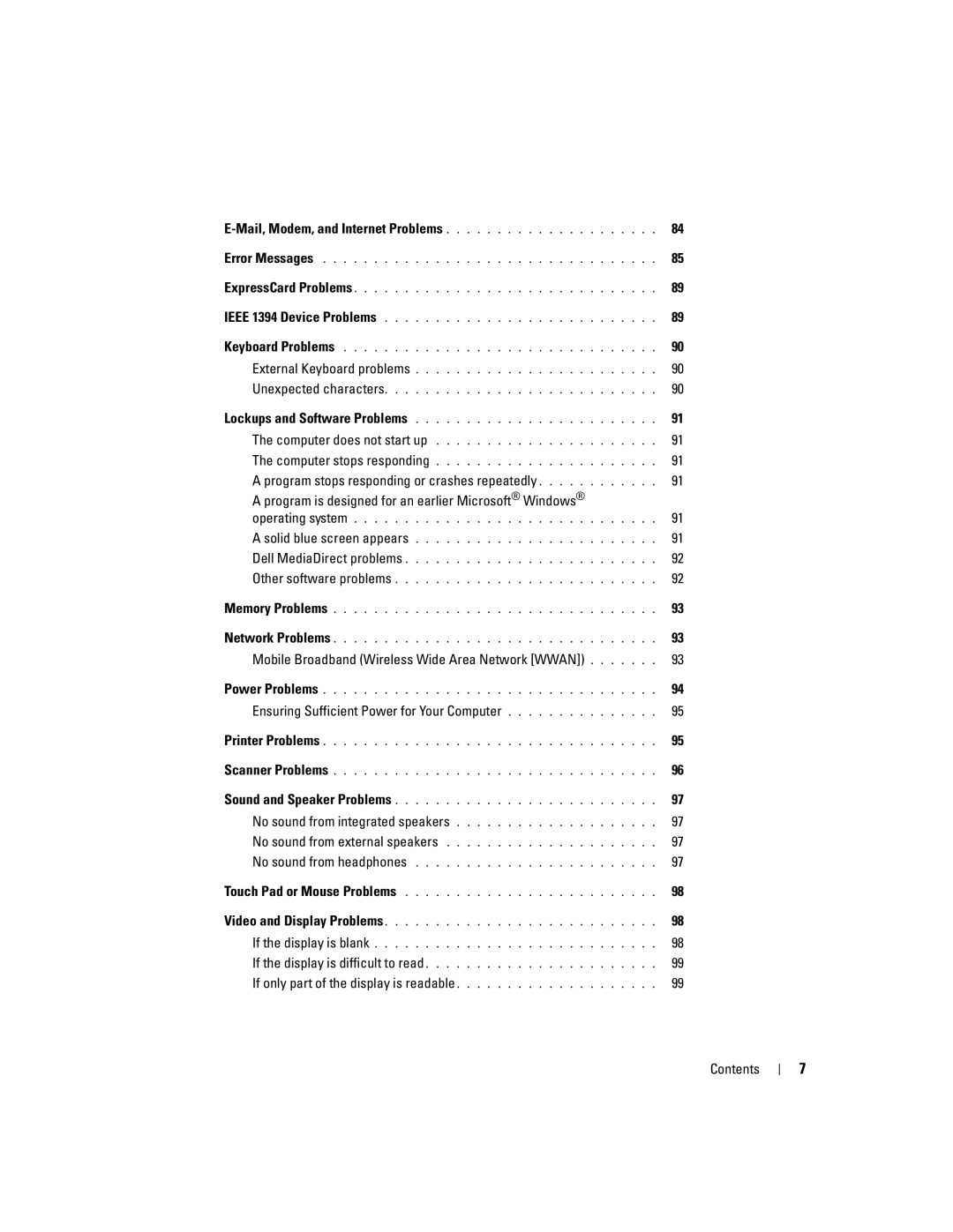 Dell E1505, 6400 Program stops responding or crashes repeatedly, Mobile Broadband Wireless Wide Area Network Wwan 