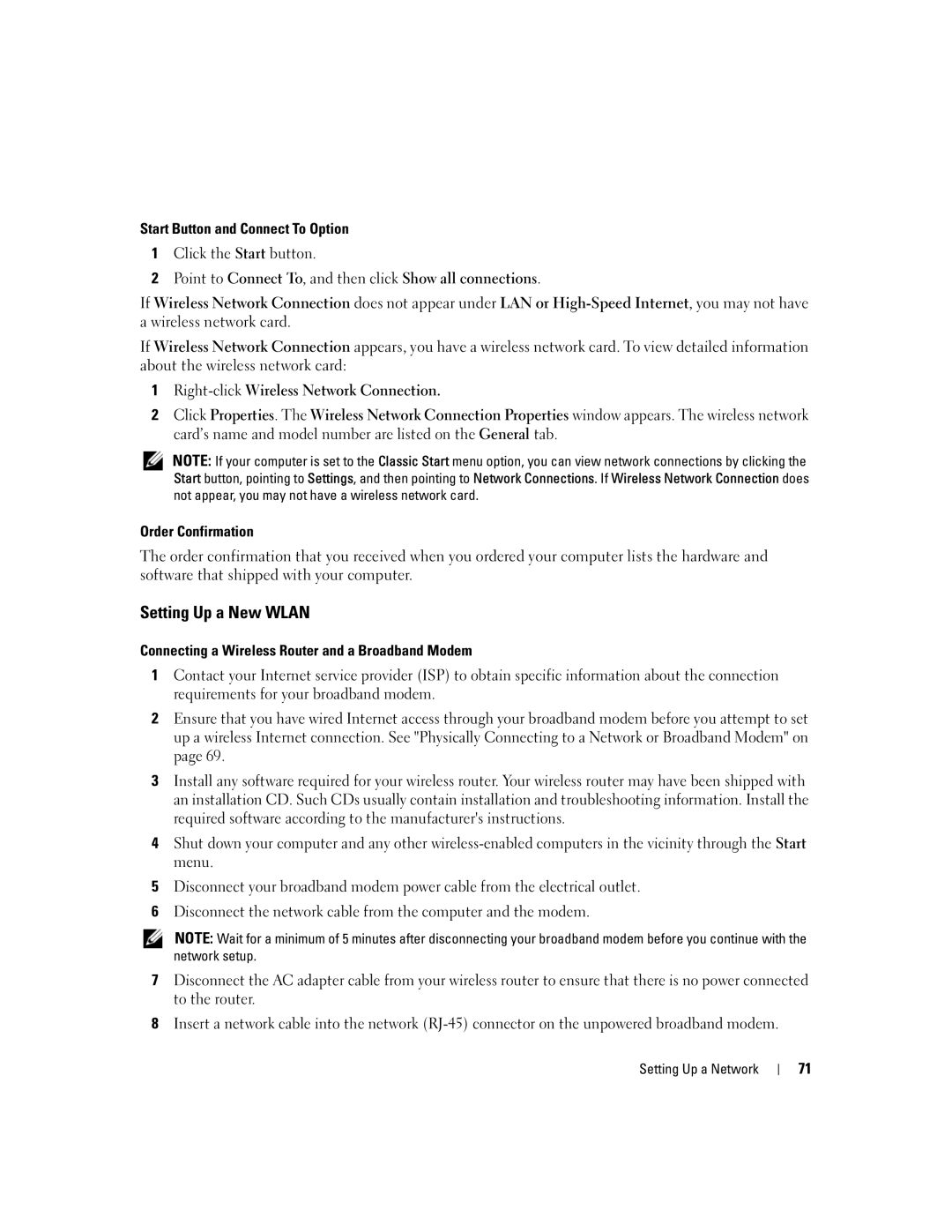 Dell E1505, 6400 owner manual Setting Up a New Wlan 