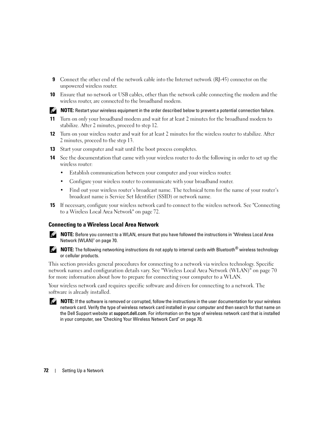 Dell 6400, E1505 owner manual Connecting to a Wireless Local Area Network 