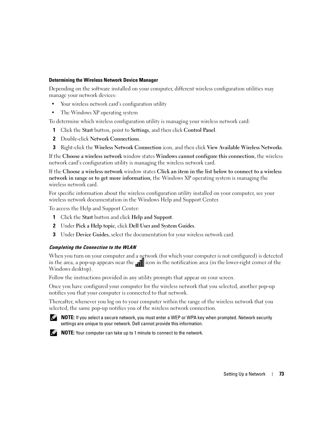 Dell E1505, 6400 owner manual Determining the Wireless Network Device Manager, Completing the Connection to the Wlan 