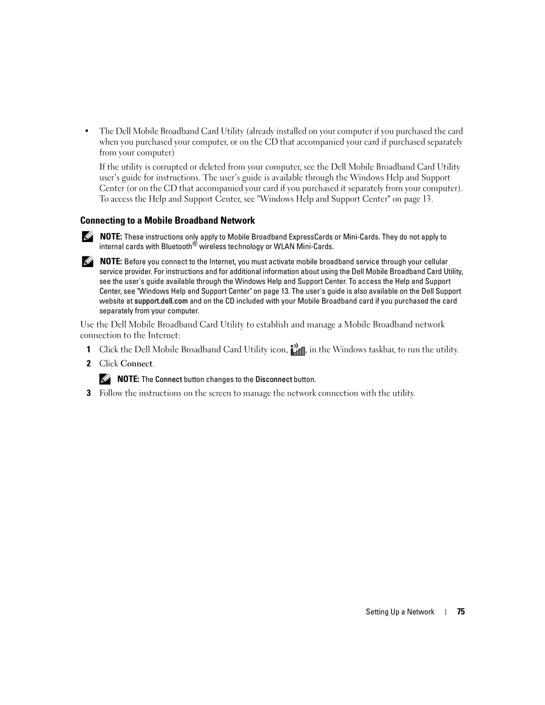 Dell E1505, 6400 owner manual Connecting to a Mobile Broadband Network 