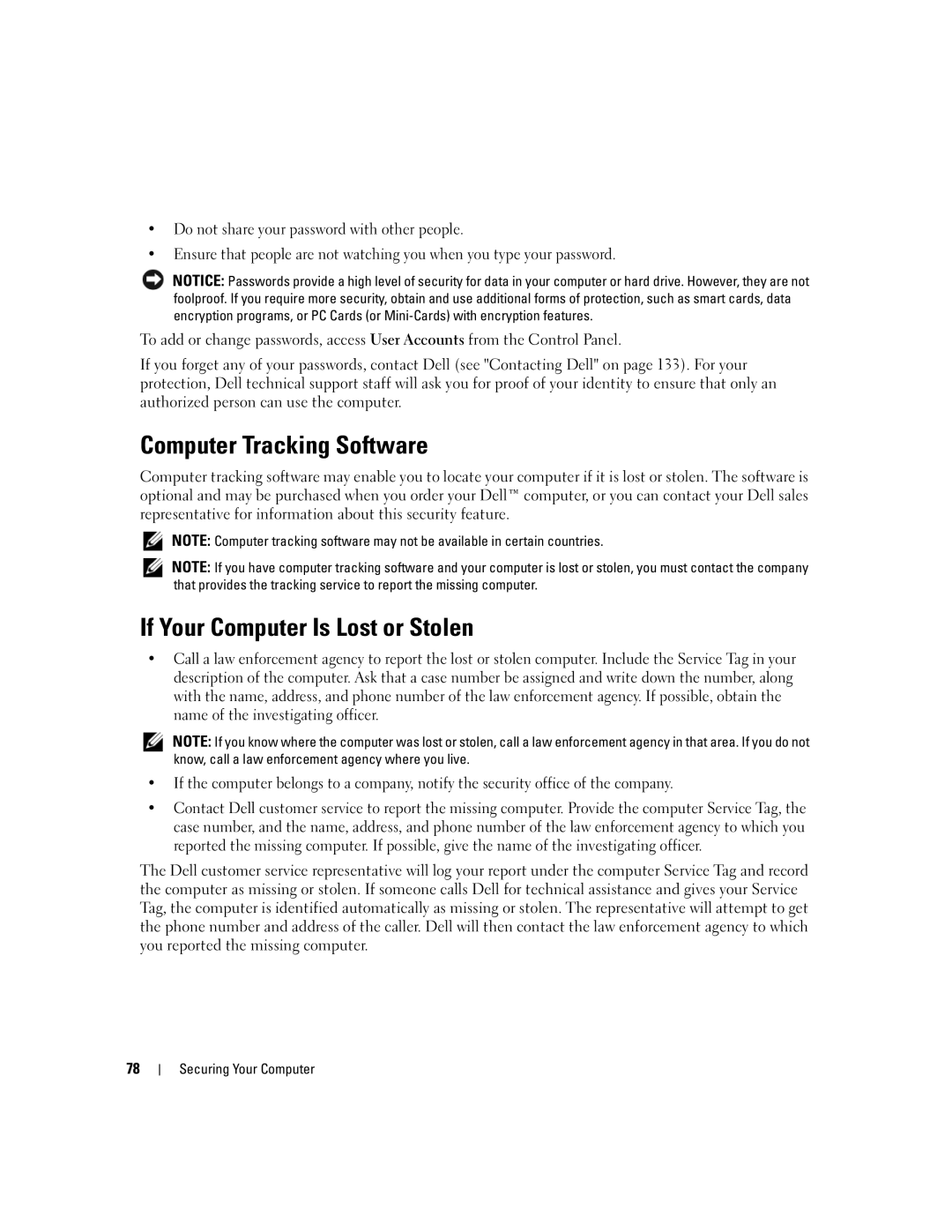 Dell 6400, E1505 owner manual Computer Tracking Software, If Your Computer Is Lost or Stolen 