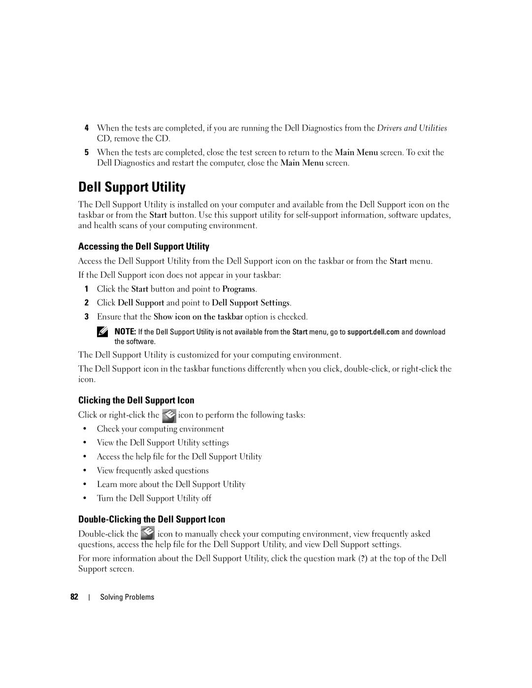 Dell 6400, E1505 owner manual Accessing the Dell Support Utility, Double-Clicking the Dell Support Icon 