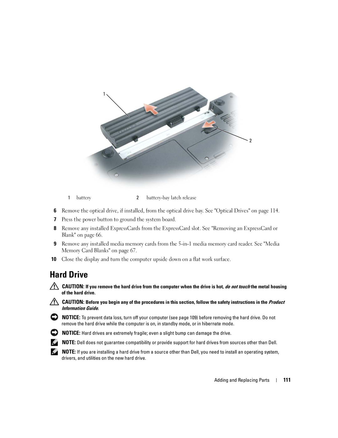 Dell E1405, 640M owner manual Hard Drive, 111 