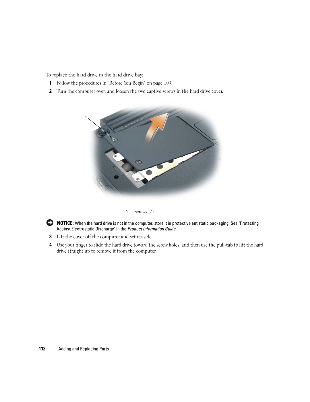 Dell 640M, E1405 owner manual To replace the hard drive in the hard drive bay 