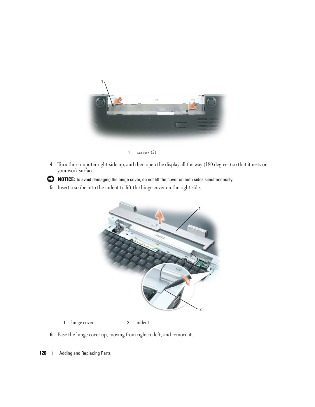 Dell 640M, E1405 owner manual Hinge cover Indent 