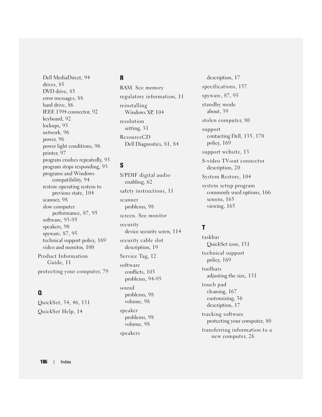 Dell 640M, E1405 owner manual 186 