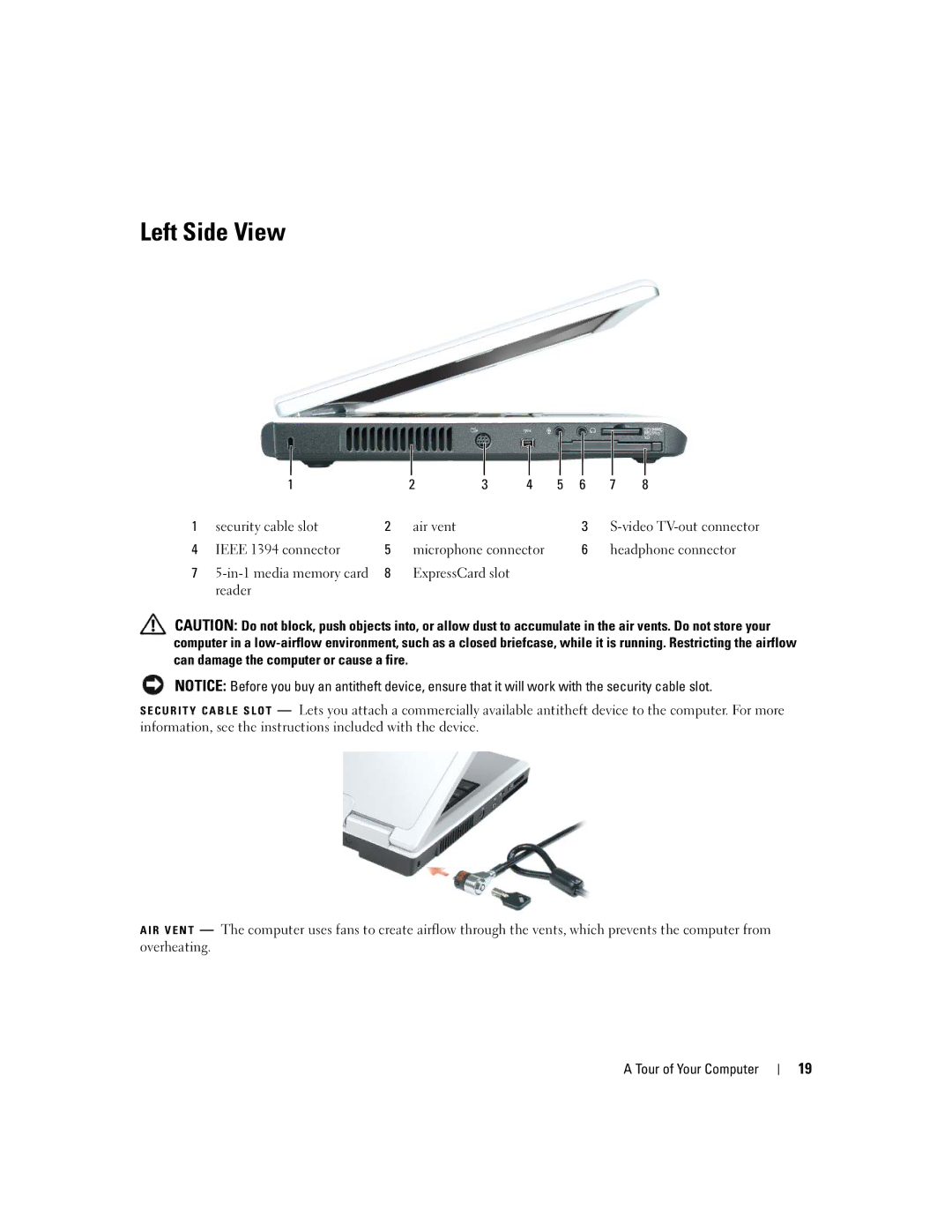 Dell E1405, 640M owner manual Left Side View 