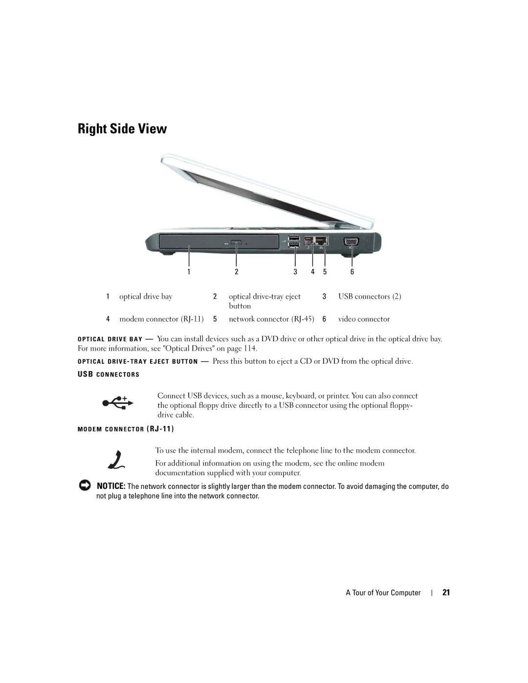 Dell E1405, 640M owner manual Right Side View 