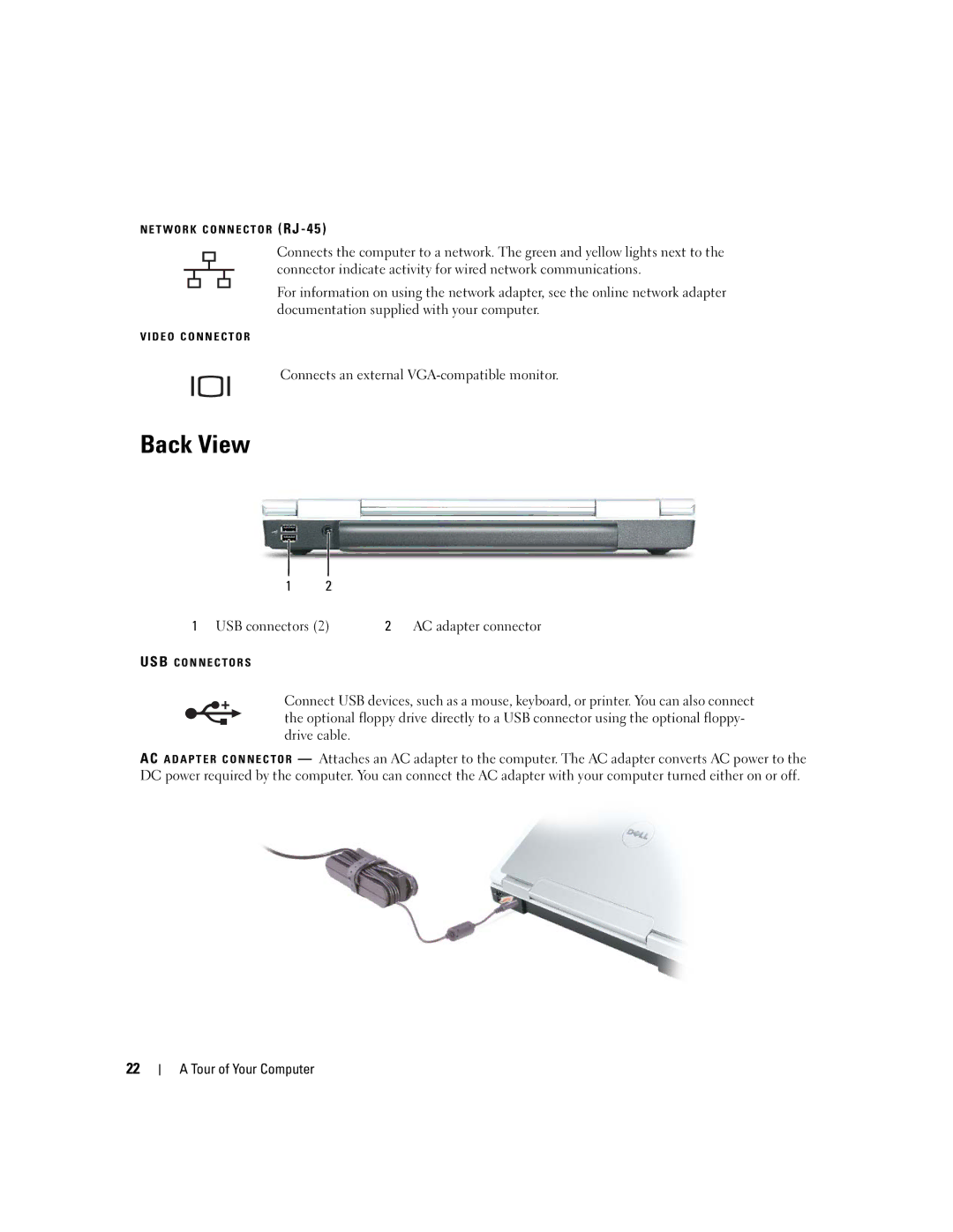 Dell 640M, E1405 owner manual Back View 