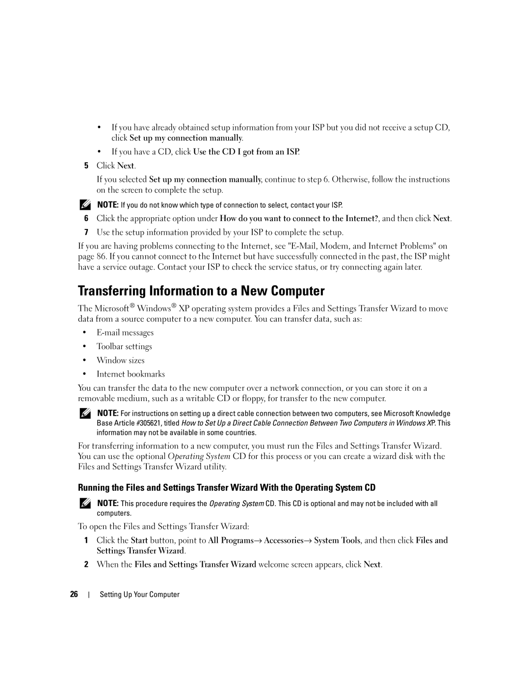 Dell 640M, E1405 owner manual Transferring Information to a New Computer 