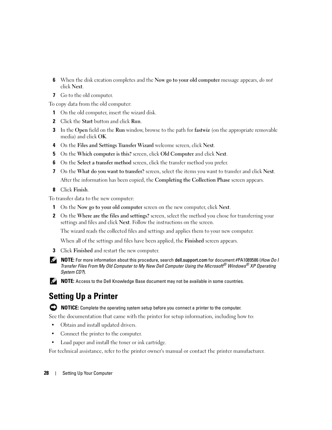 Dell 640M, E1405 owner manual Setting Up a Printer 