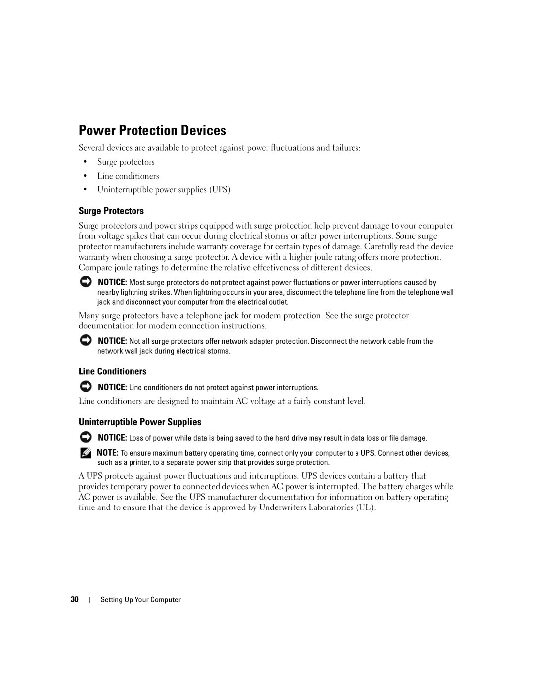 Dell 640M, E1405 owner manual Power Protection Devices, Surge Protectors, Line Conditioners, Uninterruptible Power Supplies 