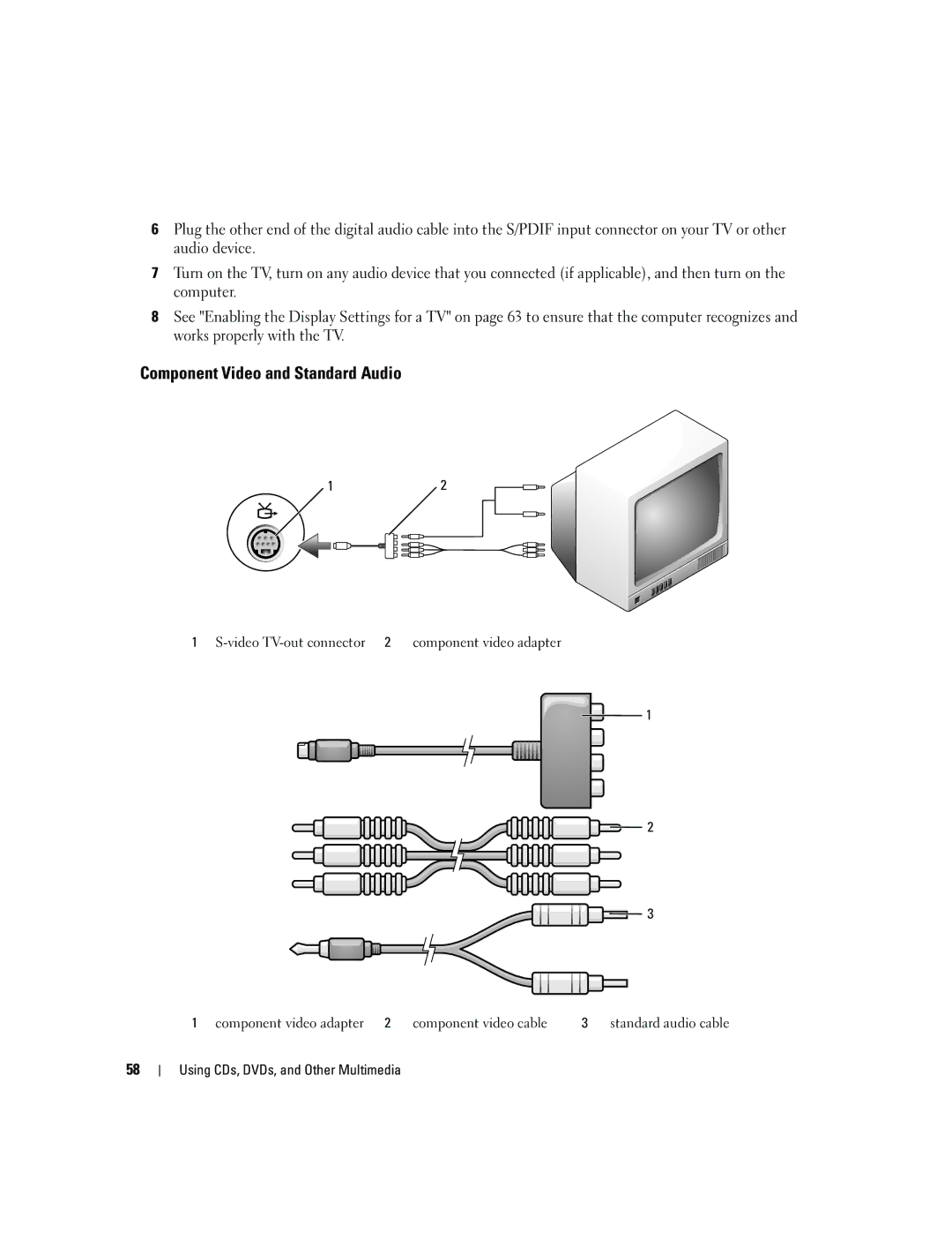 Dell 640M, E1405 owner manual Component Video and Standard Audio 