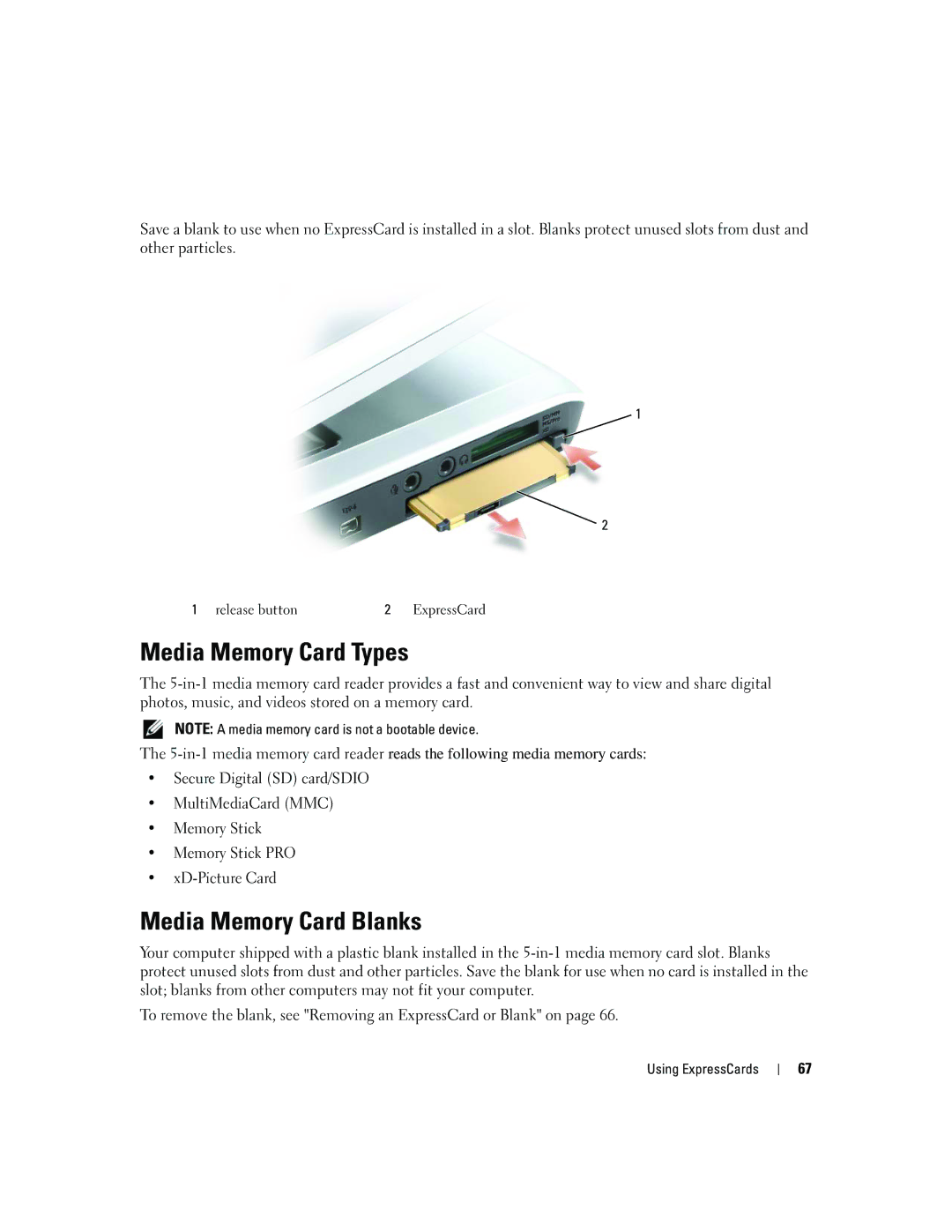 Dell E1405, 640M owner manual Media Memory Card Types, Media Memory Card Blanks 