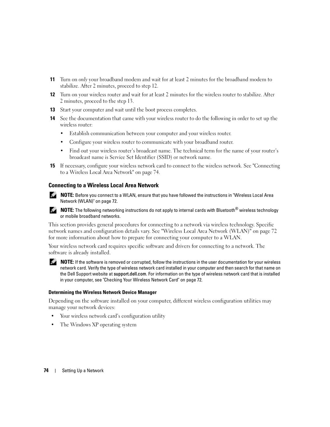 Dell 640M, E1405 owner manual Connecting to a Wireless Local Area Network, Determining the Wireless Network Device Manager 