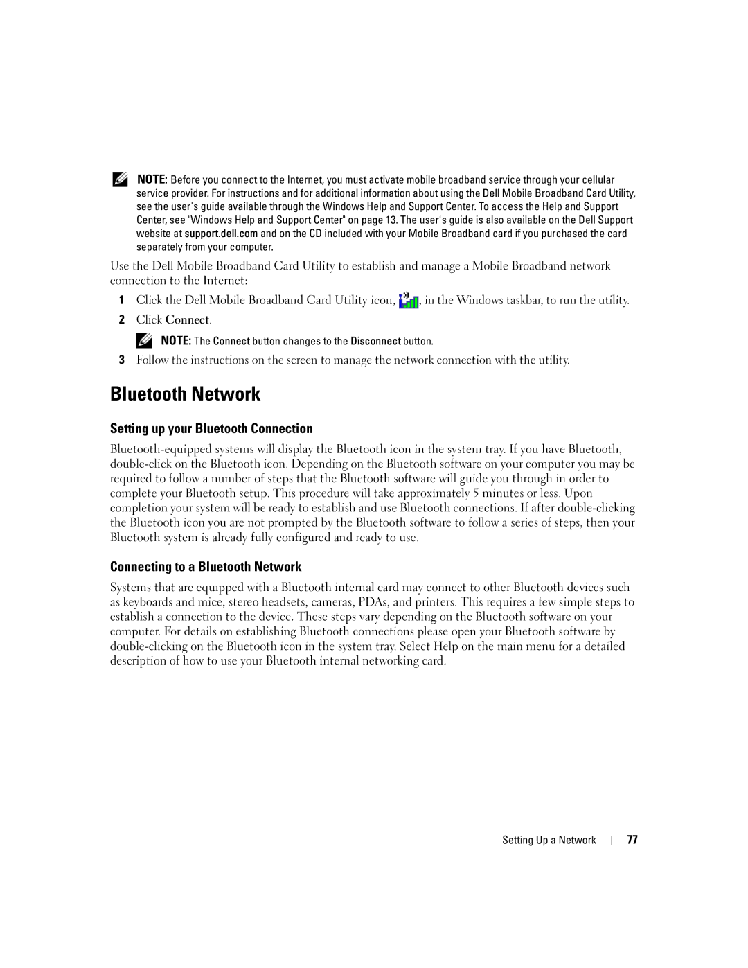 Dell E1405, 640M owner manual Setting up your Bluetooth Connection, Connecting to a Bluetooth Network 