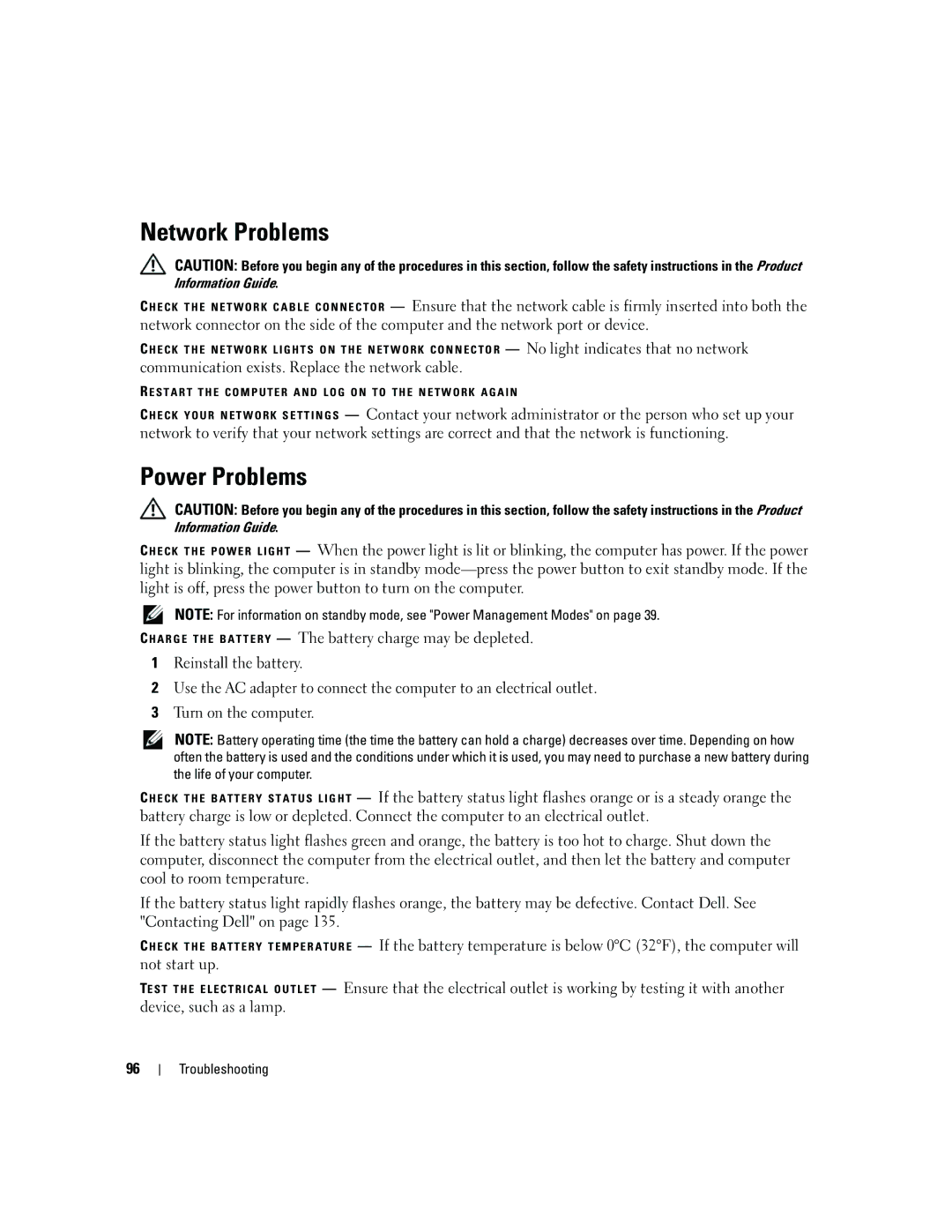 Dell 640M, E1405 owner manual Network Problems, Power Problems 