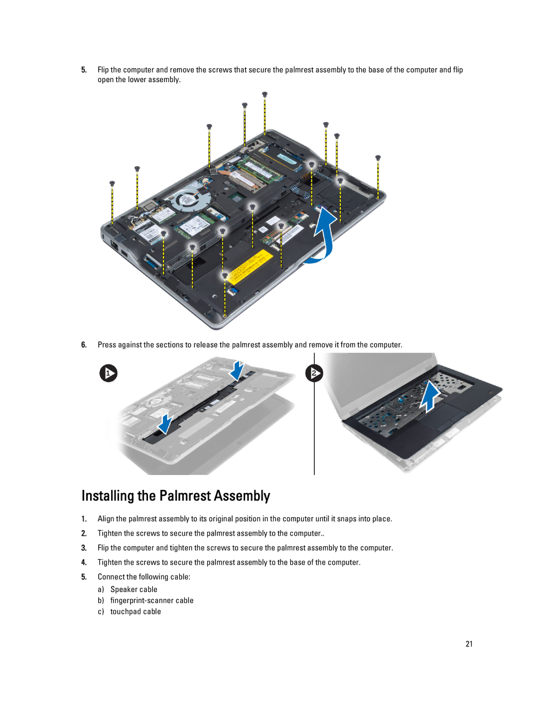 Dell 6430U owner manual Installing the Palmrest Assembly 