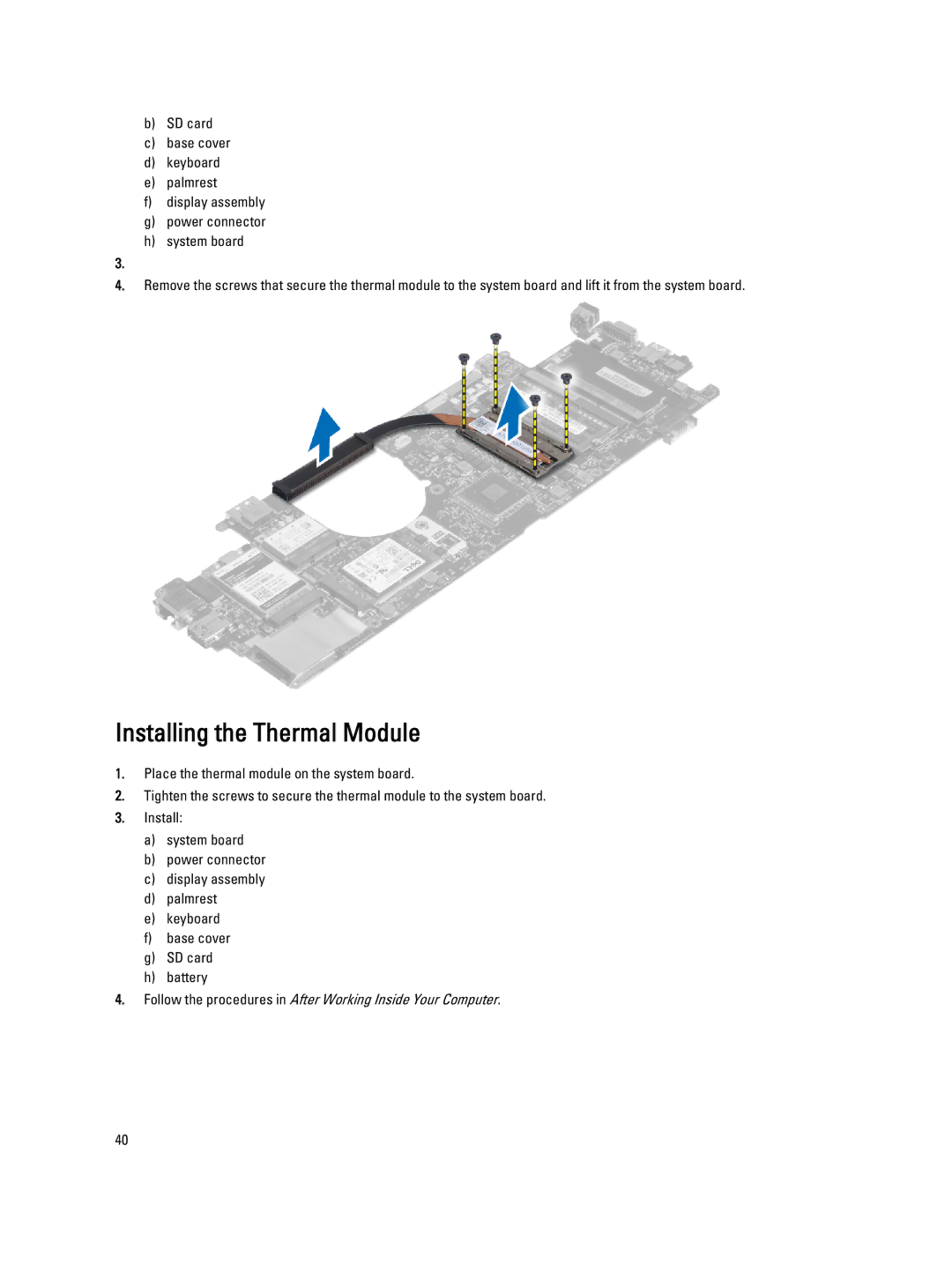 Dell 6430U owner manual Installing the Thermal Module 