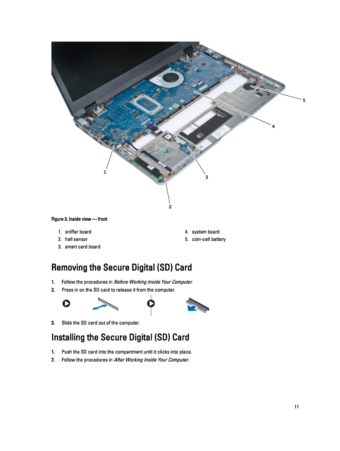 Dell 6430U owner manual Removing the Secure Digital SD Card, Installing the Secure Digital SD Card 