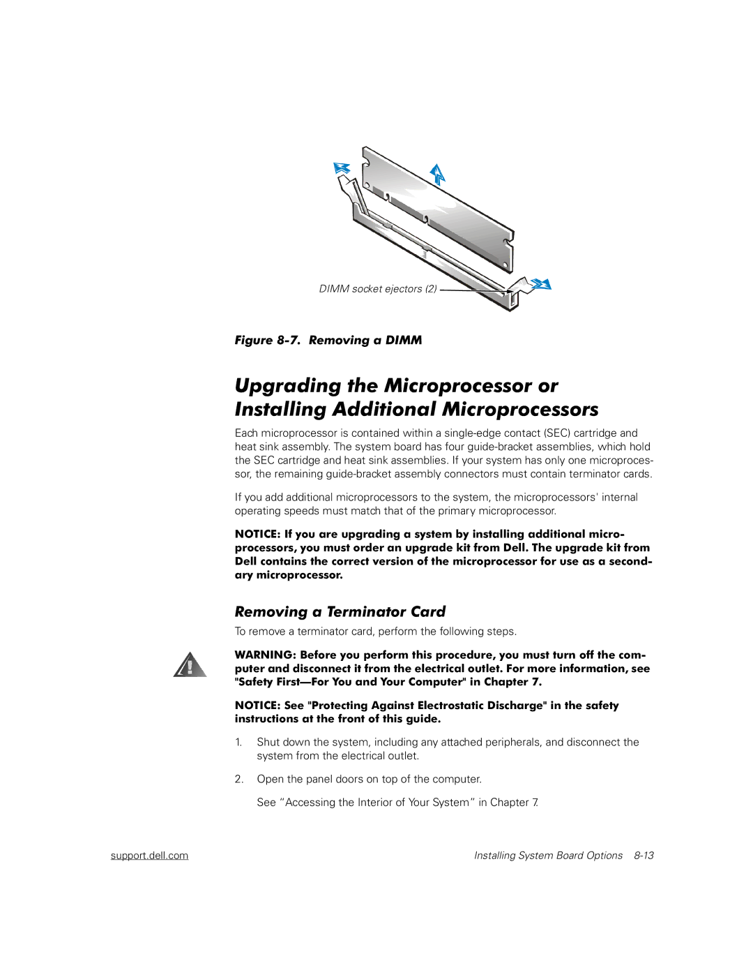 Dell 6450 manual To remove a terminator card, perform the following steps 