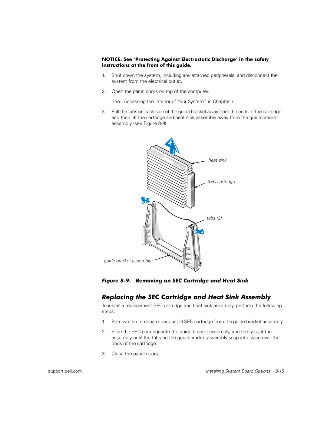 Dell 6450 manual Heat sink SEC cartridge Tabs Guide-bracket assembly 