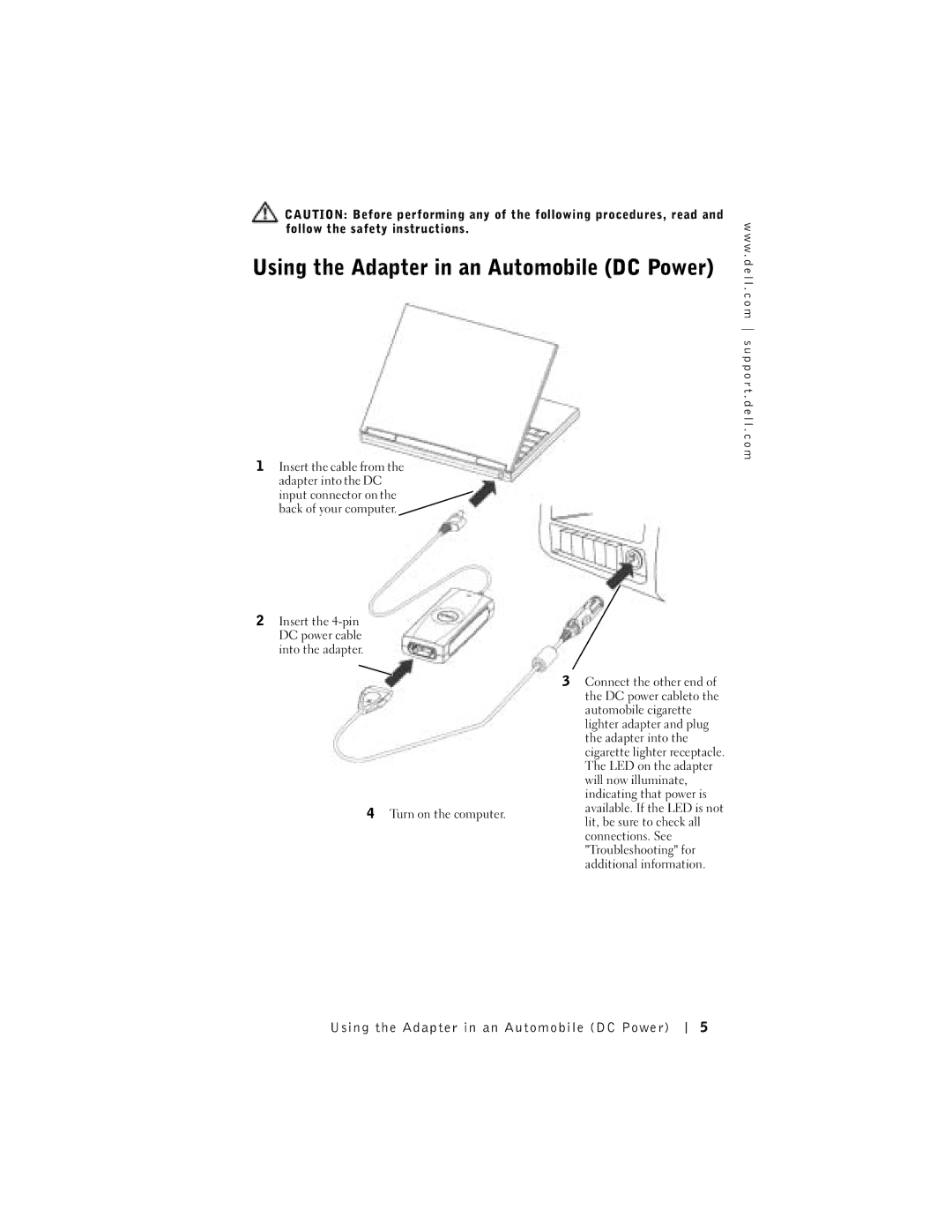 Dell 65-W AC/DC manual Using the Adapter in an Automobile DC Power 