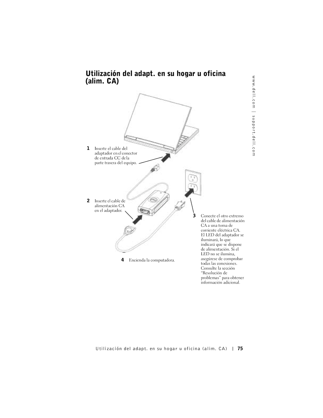 Dell 65-W AC/DC manual Utilización del adapt. en su hogar u oficina alim. CA 