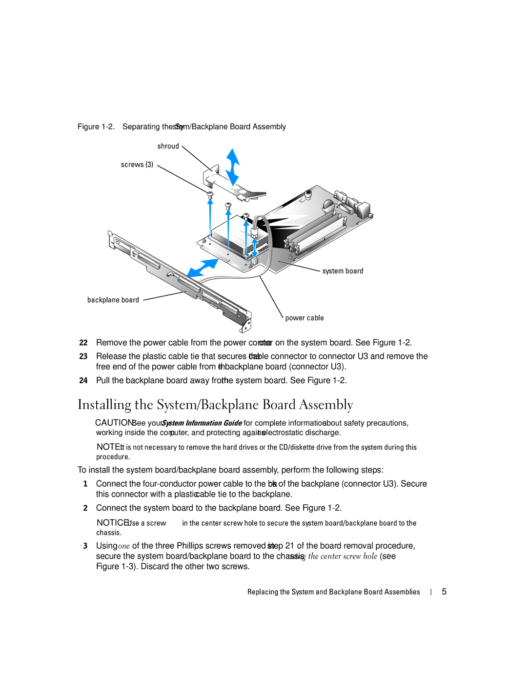 Dell 650 manual Installing the System/Backplane Board Assembly 