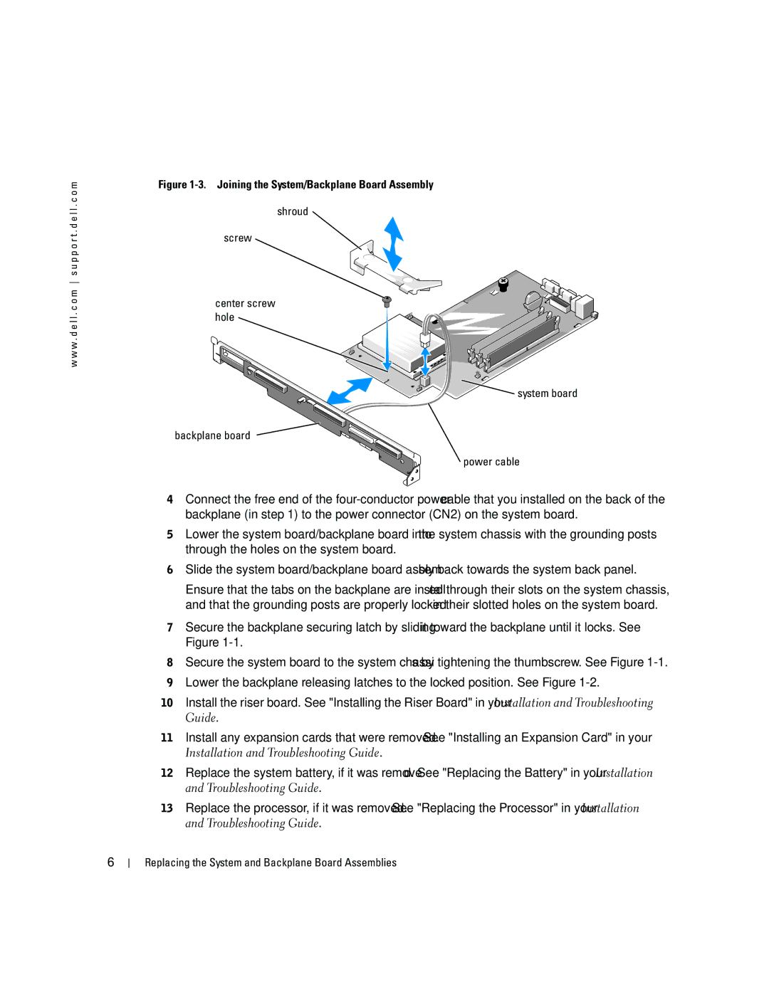 Dell 650 manual Replacing the System and Backplane Board Assemblies 