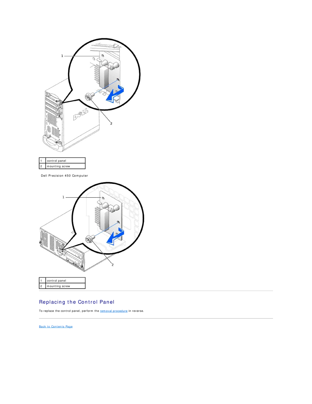 Dell 650 service manual Replacing the Control Panel 